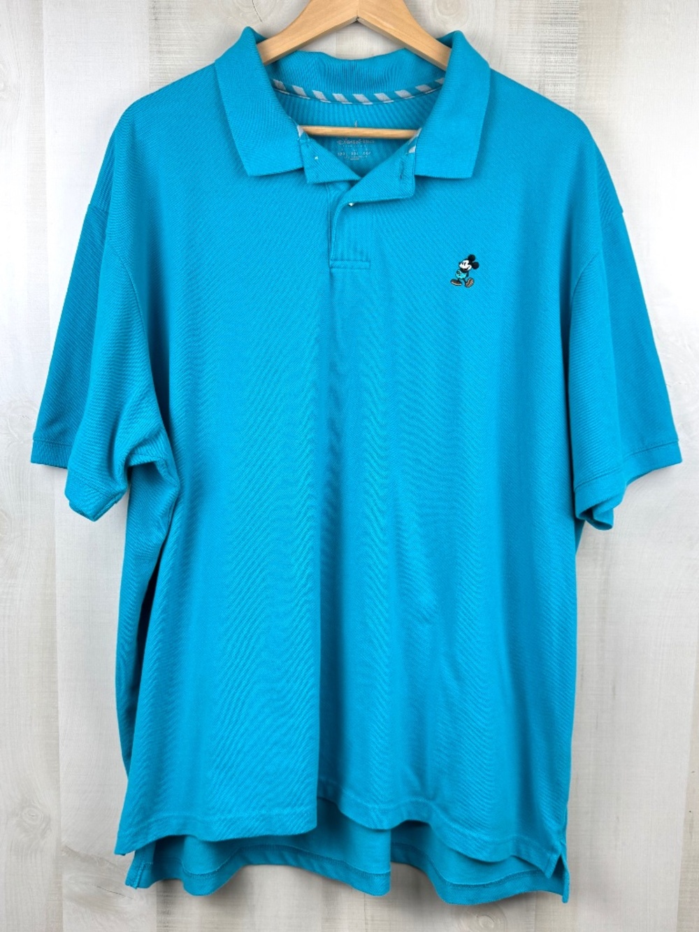 Disney Parks Mens Short Sleeve Polo Shirt Turquoise Embroidered Mickey Mouse XXL